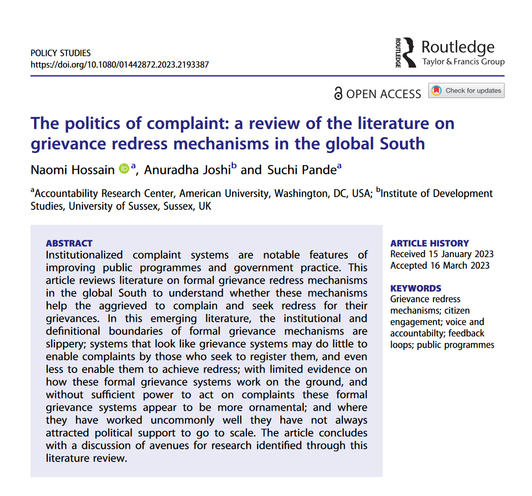 Grievance redress mechanisms journal article front page